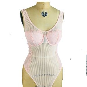 Victorias Secret Peachy  Body Lace Mesh Teddy 34B